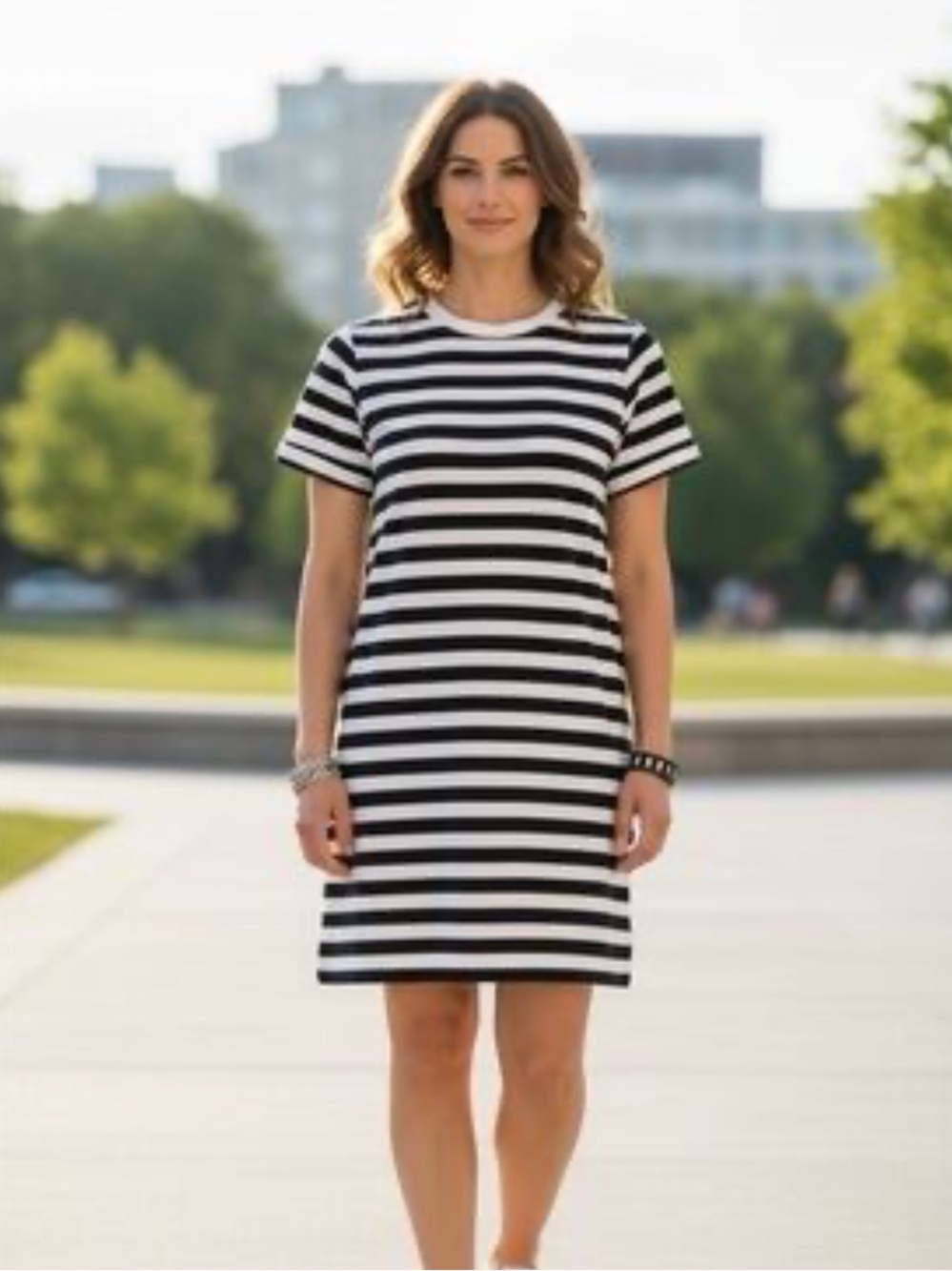 Old Navy Black and White Striped T-Shirt Dress ladies XL